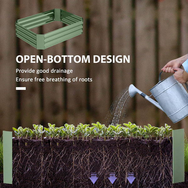 Galvanized metal raised planter, dark green