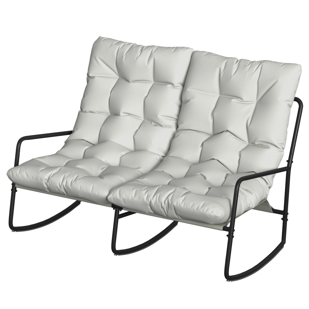 Outdoor Rocking Loveseat with Cushions and Mesh Seat, Light Grey