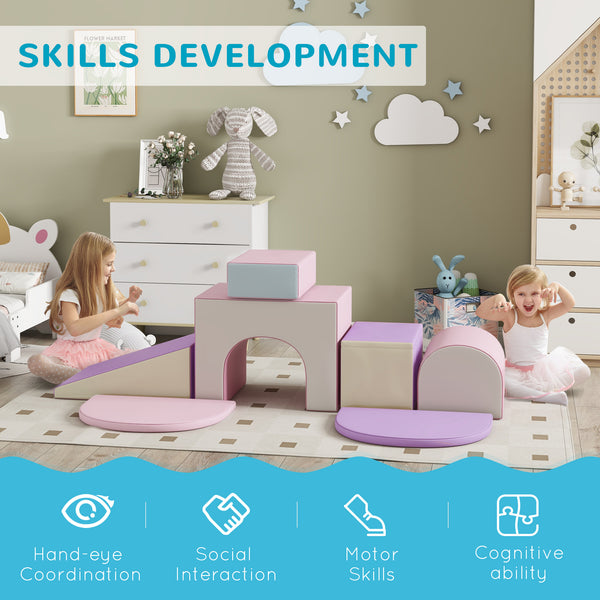 7 Piece Indoor Toddler Playground, Climb &amp; Crawl - Pink/Purple