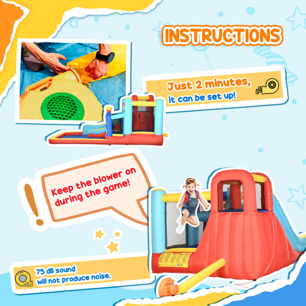 Qaba 14.3 x 8FT Inflatable Bounce House, 4-in-1 Bouncy Castle with Slide, Climbing Wall, Jumping Area, Pool, and Blower