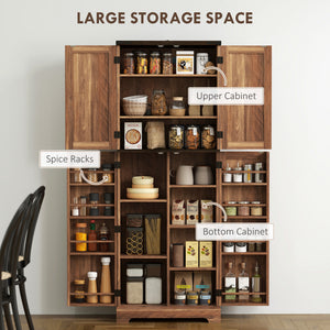 Tall brown wood-effect pantry cabinet with 10 shelves and 8 spice racks