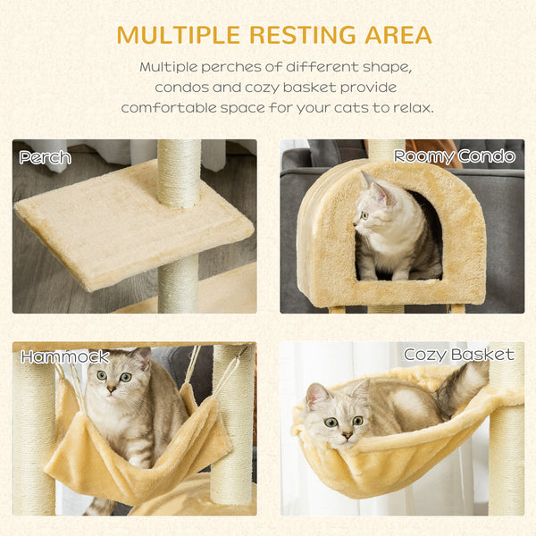 99cm Deluxe Cat Tree with Scratching Post, Condo, Activity Center, Beige