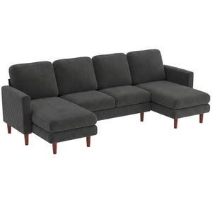 Sectional Sofa, Corduroy U Shaped Couch with Double Chaise and Spring Cushions, 2200lb Capacity, Dark Grey