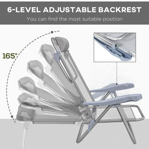 Set of 2 beach chairs, camping chairs with adjustable backrest and headrest, light gray