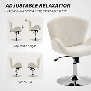Swivel office chair in velvet with a wide seat, cream white