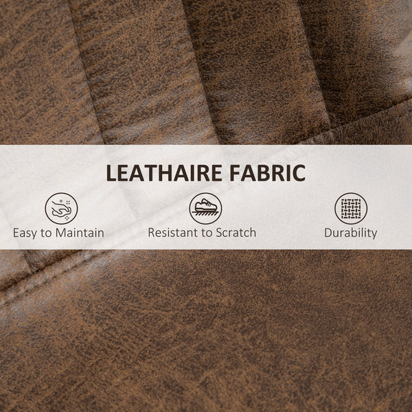 Set of 2 adjustable leather bar stools with backrest and footrest, brown