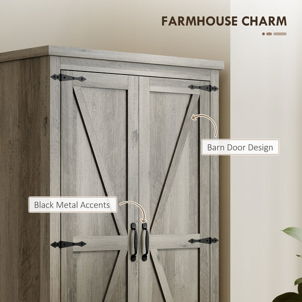 Country Style Pantry with Drawers, Distressed Gray