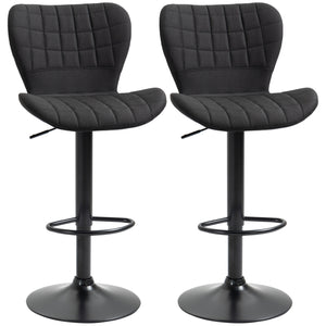 Set of 2 bar stools with wide seat, backrest and footrest, black