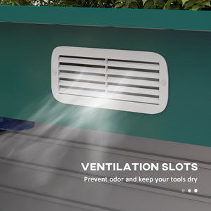 Galvanized metal garden shed with double door and 2 vents, green