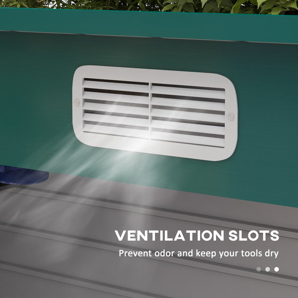 Galvanized metal garden shed with double door and 2 vents, green