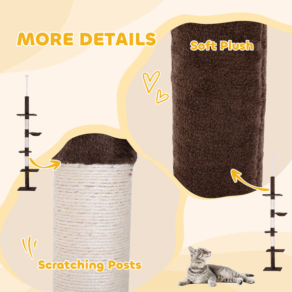 2.6m 5-Level Cat Tree with Scratching Post, Brown and White