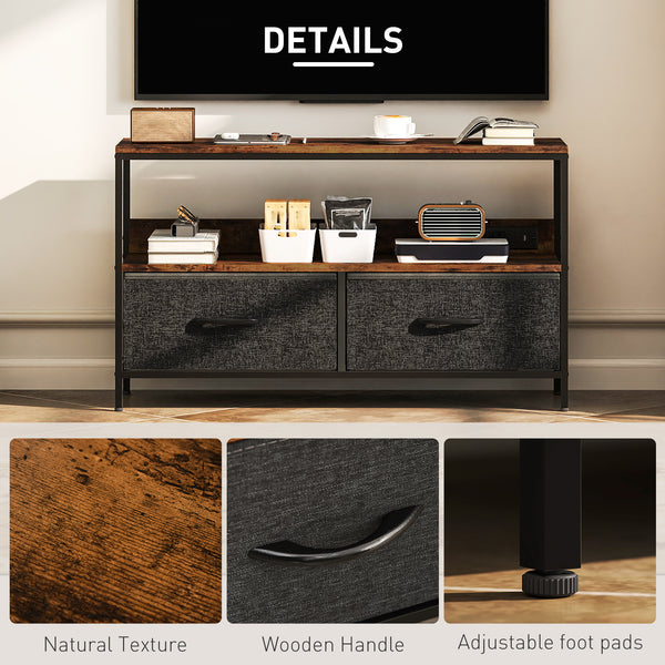 TV Stand with Charging Station and Open Shelf for 47-inch TVs, Rustic Brown