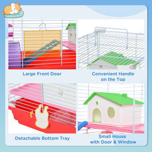 PawHut Hamster Cage: 18.5'' with Accessories, Rat House, 2-Story Design, Red, Small Pet Home |