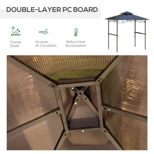 Rigid barbecue gazebo with side shelves and double roof