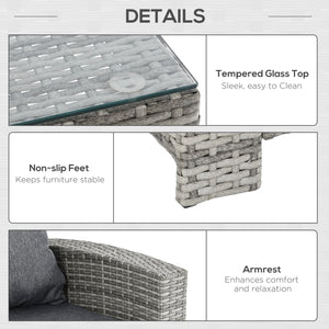 6 Piece Rattan Garden Furniture Set with 3 Seater Sofa, Armchairs, Footstool and Table, Light Grey