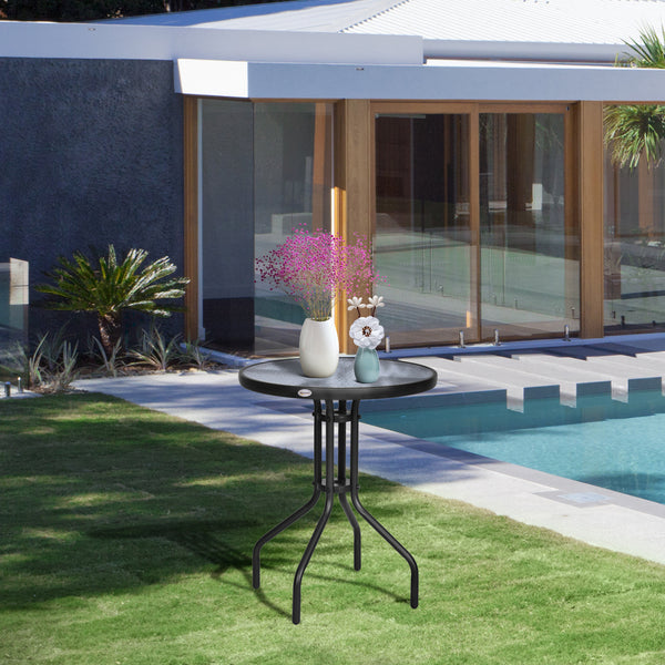 Round patio table with tempered glass top