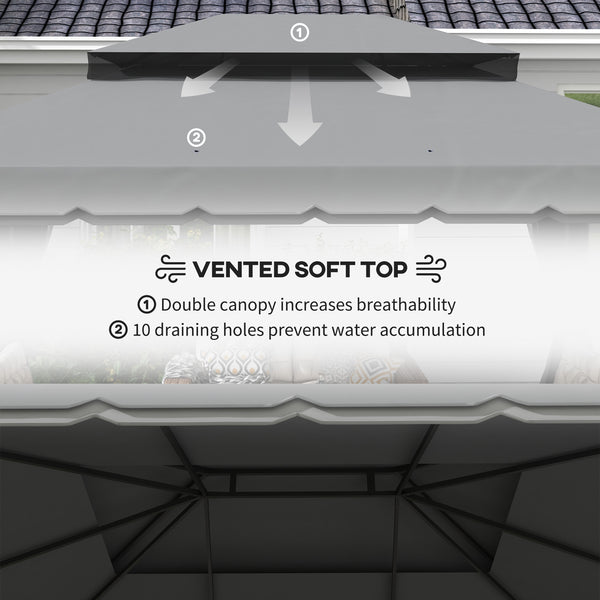 13' x 10' Patio Gazebo Canopy with 2-Tier Polyester Roof, Vented Mesh Sidewall & Strong Aluminum Frame, Light Grey