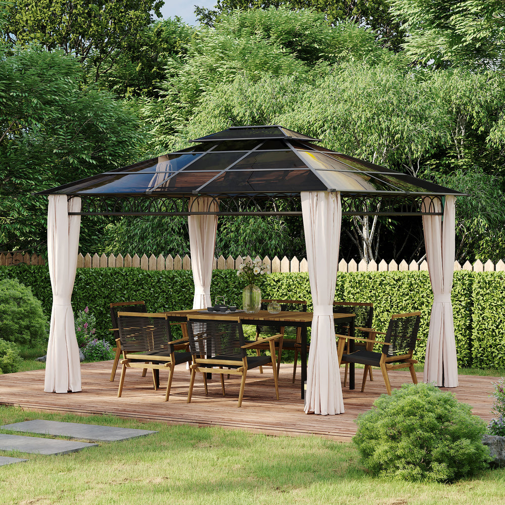 10' x 12' Gazebo with Double PC Hardtop, Steel Frame, Netting &amp; Curtains, Khaki