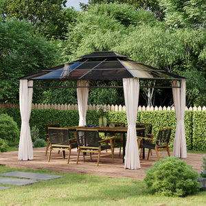 10' x 12' Gazebo with Double PC Hardtop, Steel Frame, Netting &amp; Curtains, Khaki