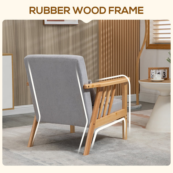 Upholstered armchair with rubberwood frame, grey