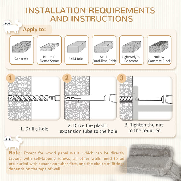 Cat climbing wall with scratching post, grey