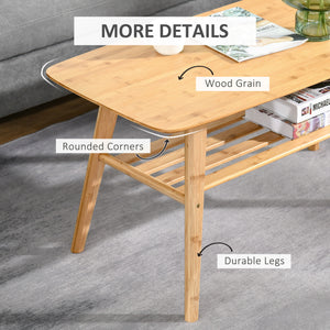 2-Tier Bamboo Coffee Table with Storage Shelf