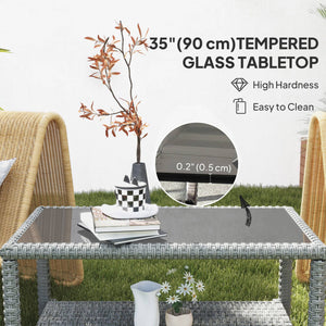 Outdoor Wicker Coffee Table with Glass Top, Dark Grey