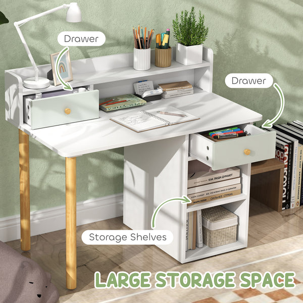 Desk and chairs with storage and shelves, green
