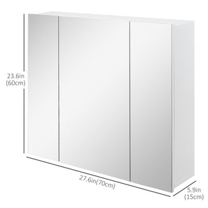 Wall-mounted medicine cabinet 71 x 61 cm with mirror, 3 doors and adjustable shelves, white