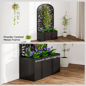 Metal planter with trellis for climbing plants