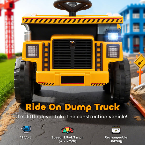 12V Dump Truck with Electric Tipper and Remote Control, Yellow