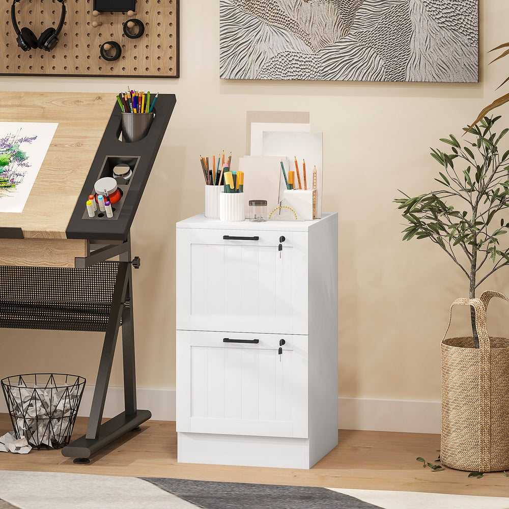 2-drawer filing cabinet with lock and adjustable hanging rails for A4 and Letter files, white