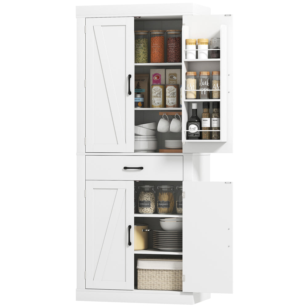 Country Style Storage Cabinet with 4 Barn Doors, White