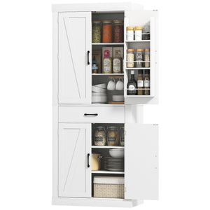 Country Style Storage Cabinet with 4 Barn Doors, White