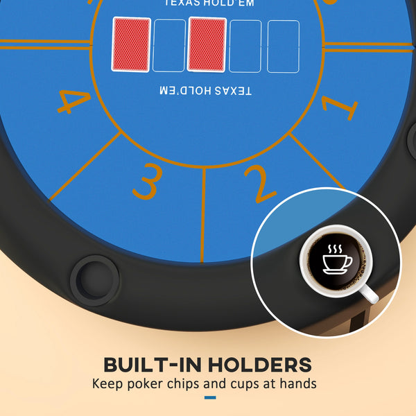 Folding Poker Table with Cup Holders, Black and Blue