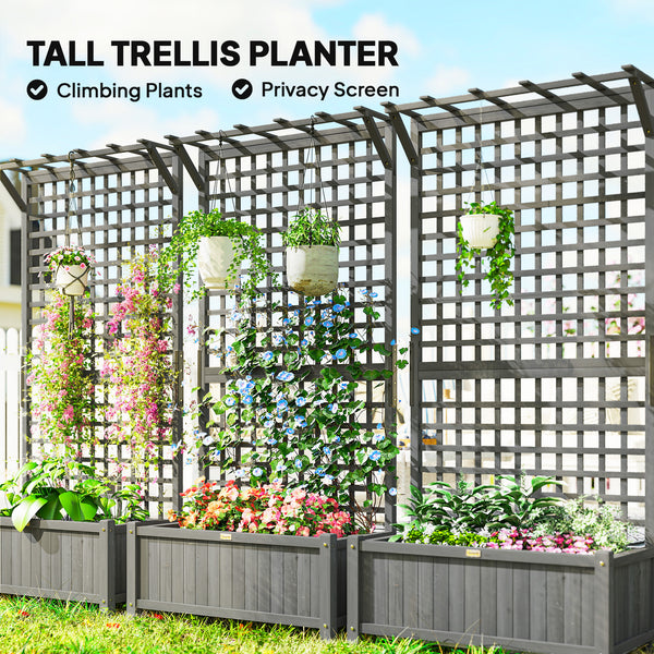 Wooden planter with trellis for climbing plants, dark grey