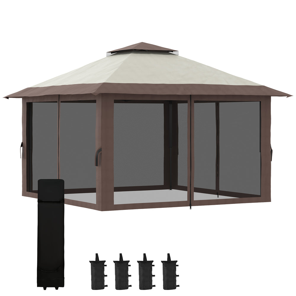 13' x 13' Pop-Up Gazebo, Two-Tier Roof, Easy to Assemble, with Netting, Bag, Beige