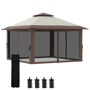 13' x 13' Pop-Up Gazebo, Two-Tier Roof, Easy to Assemble, with Netting, Bag, Beige