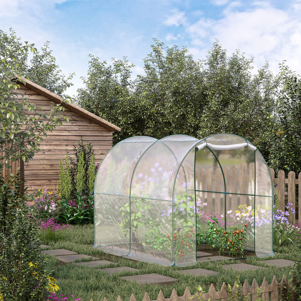6.6' x 8.2' x 6.6' Tunnel Greenhouse, Garden Plant Shelter, Grow Tent with Roll-up Door, Clear