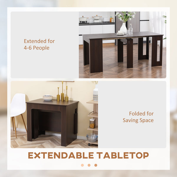 Extendable dining table, extendable kitchen table for small spaces, seats up to 6, dark brown