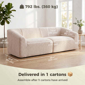 Beige chenille 3-seater sofa, 89"