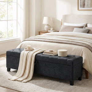 63" Upholstered Velvet Storage Bench, Dark Grey