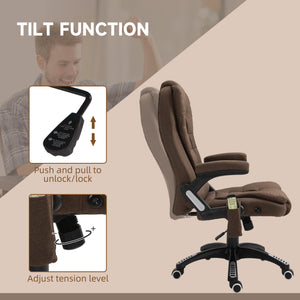 Reclining massage office chair with high back and swivel casters, brown