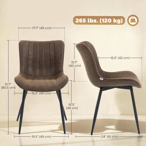 Set of 4 dining chairs, upholstered in faux leather with steel backrest and legs, brown