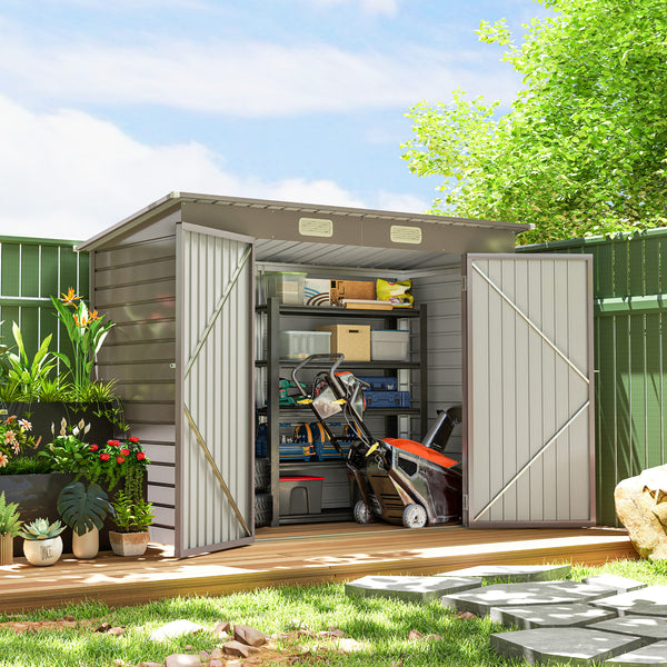 Galvanized garden shed with double doors and 2 vents, light grey