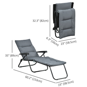 Reclining lounge chair with 6-position adjustable backrest, grey