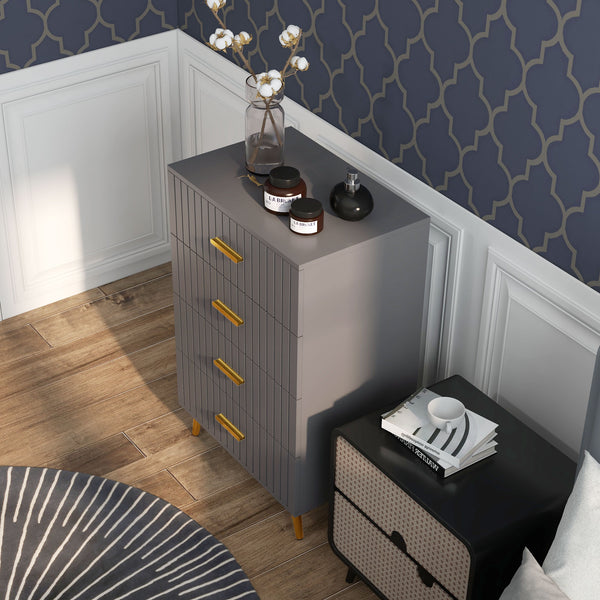 Chest of drawers with 4 drawers, aluminum legs and gold handles, dark grey.