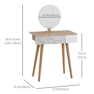 Dressing table with drawer and height-adjustable mirror, wooden legs, oak