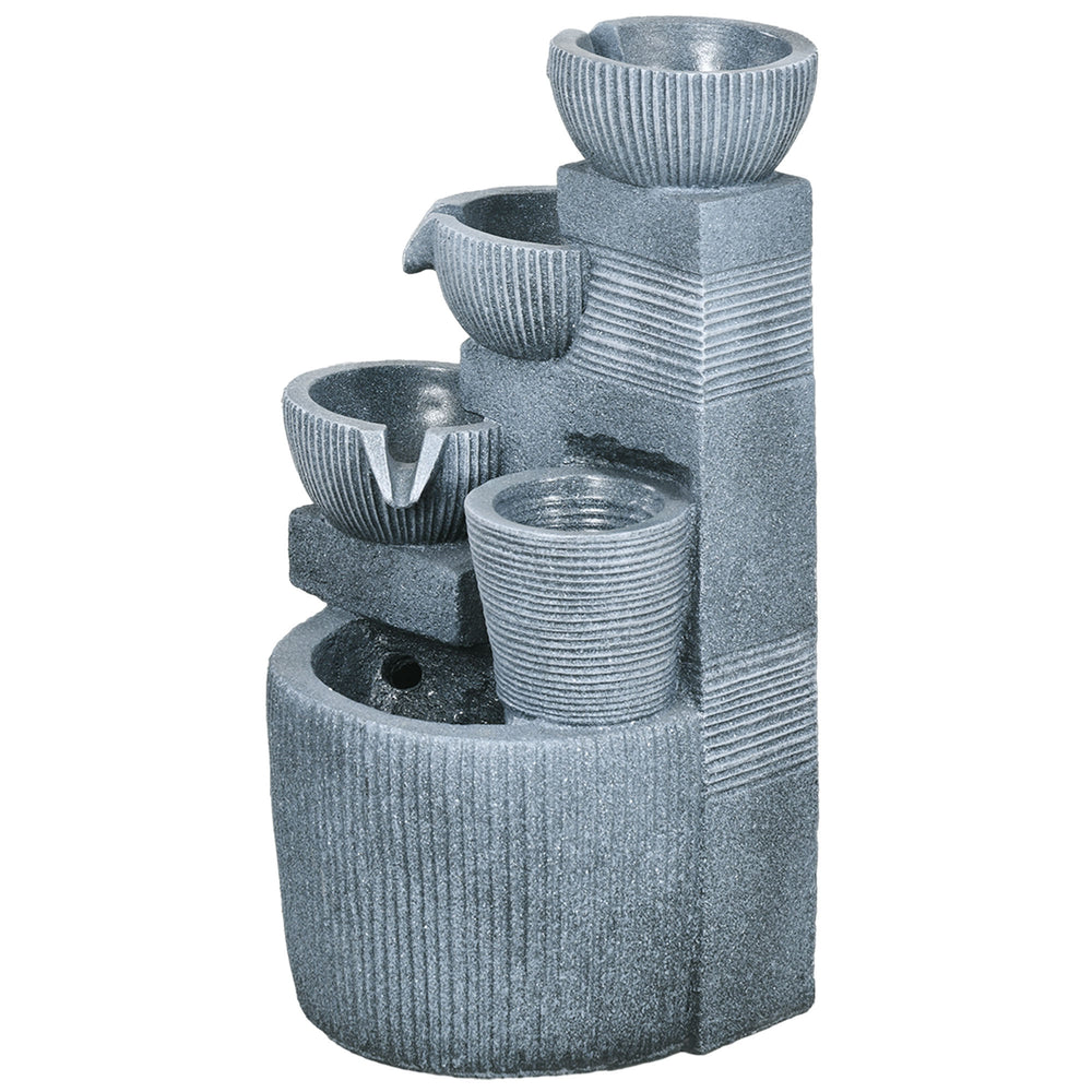 Solar Outdoor Fountain, 4-Tier Resin Waterfall with LED Lighting