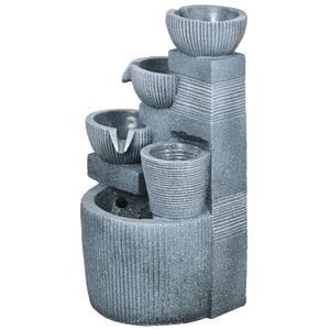 Solar Outdoor Fountain, 4-Tier Resin Waterfall with LED Lighting